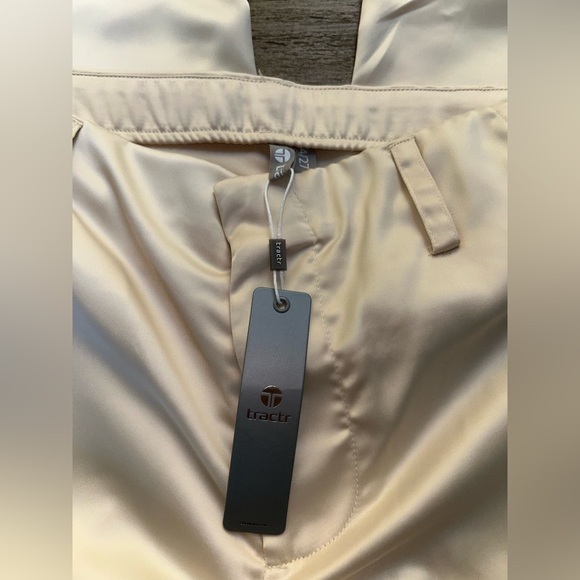 Tractr Light Beige Cargo Satin Trousers Pants Wide Leg Elastic waistband Sz 4/27 - Picture 5 of 12